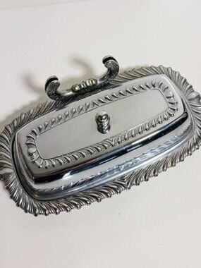 Vintage Irvinware Chrome Plated Butter Dish With Glass Insert